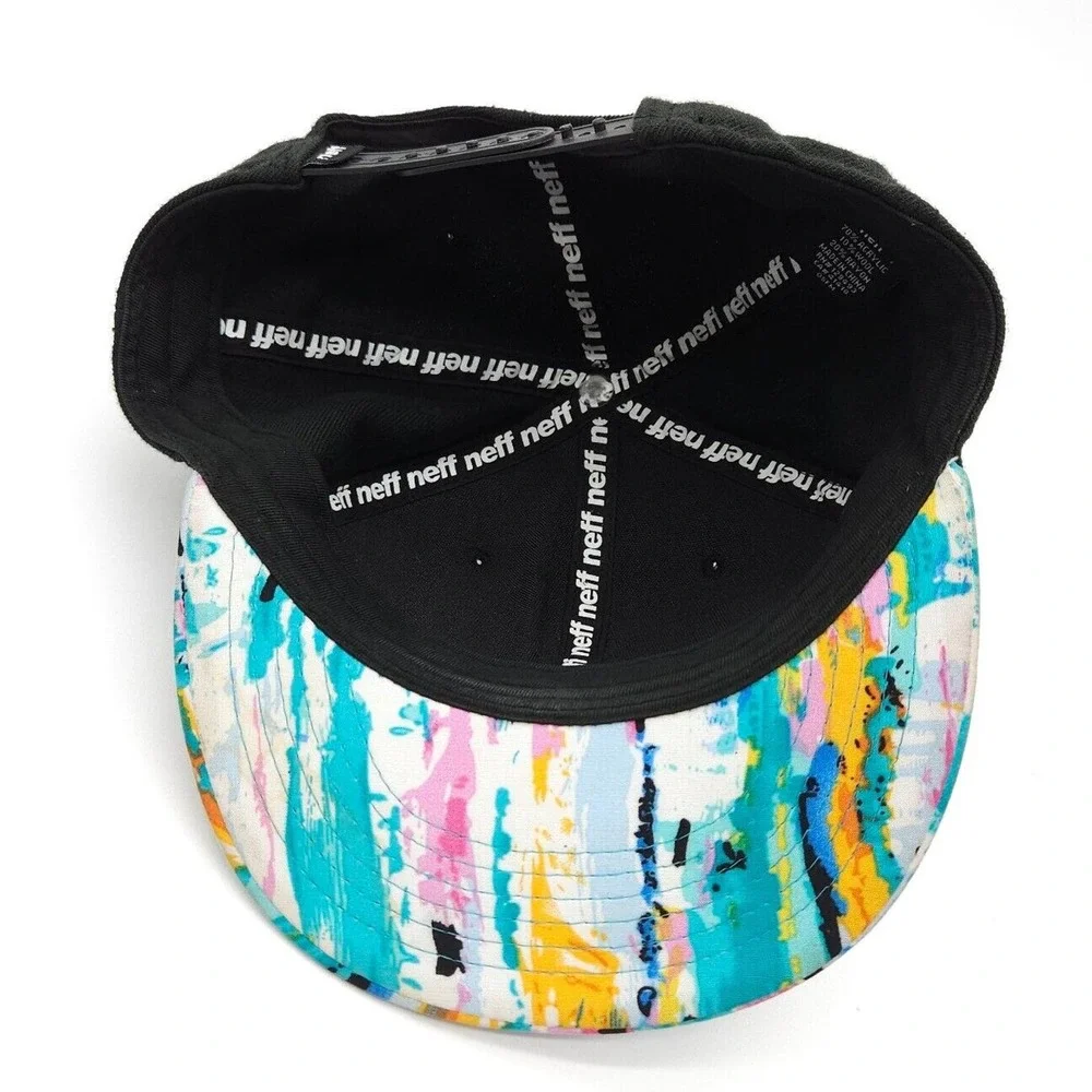 Neff Fresh Snapback Hat Embroidered Flat Bill Baseball Cap Paint Drip Wool Blend
